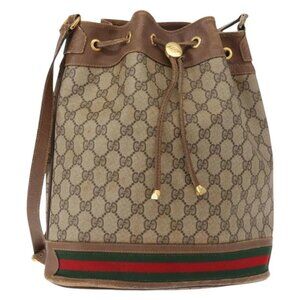 GUCCI GG Supreme Web Sherry Line Bag PVC Beige Gold